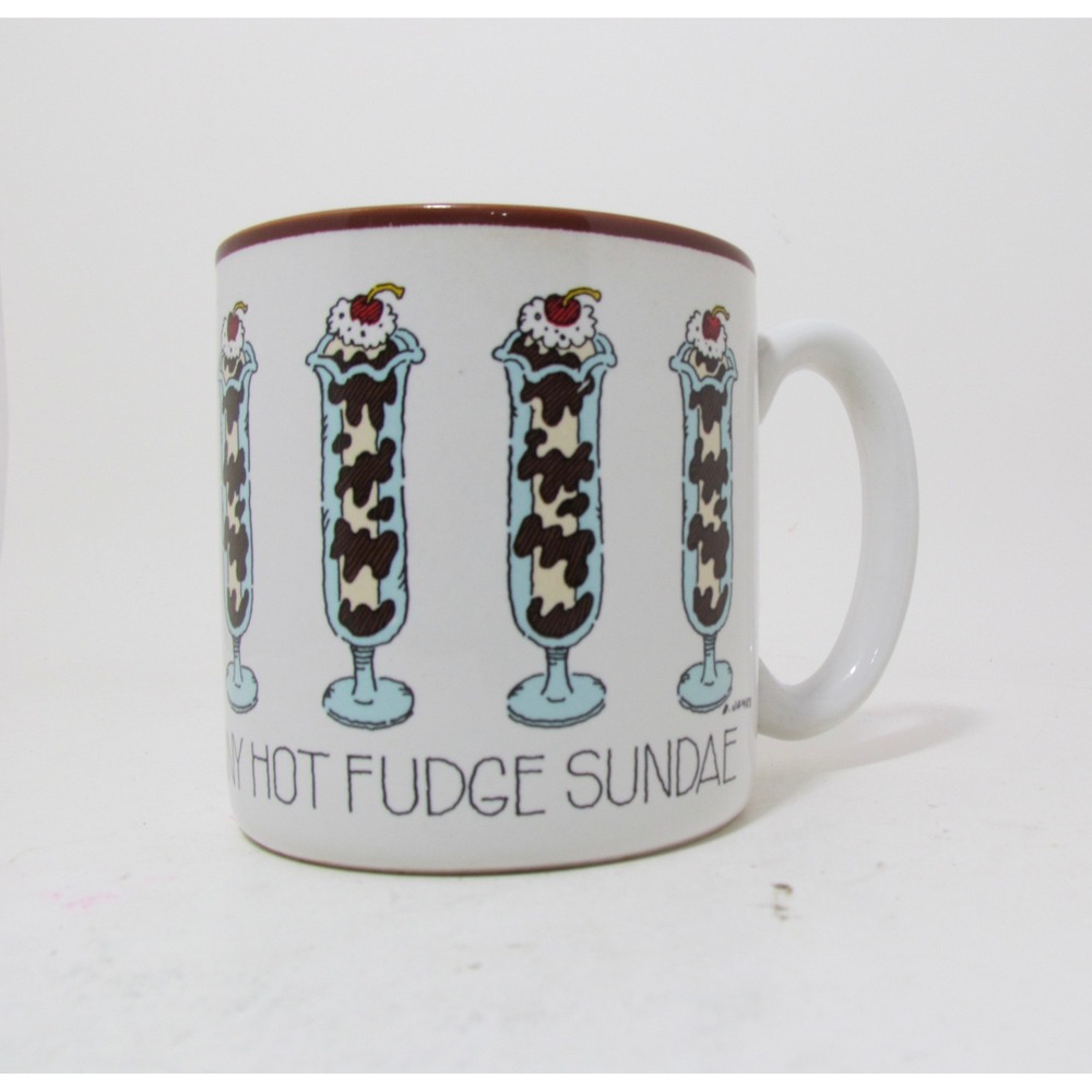 Vintage Potpourri Press 1980 Hot Fudge Sundae Think Thin Coffee Mug White Brown